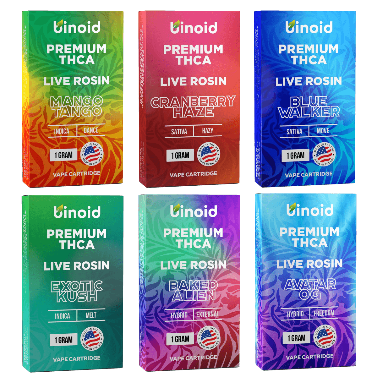 Binoid THC-A One Gram Vape Cartridges: Exotic Kush - Indica